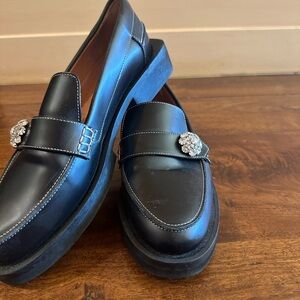 Ganni Black Loafers with Crystal Detail